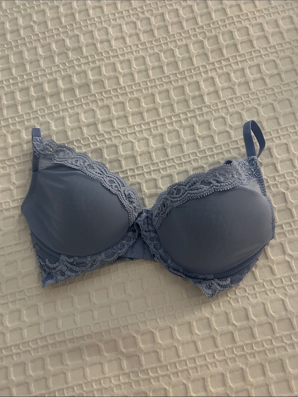 Natori Feathers Plunged Tee-Shirt, Blue Lace Underwire Bra